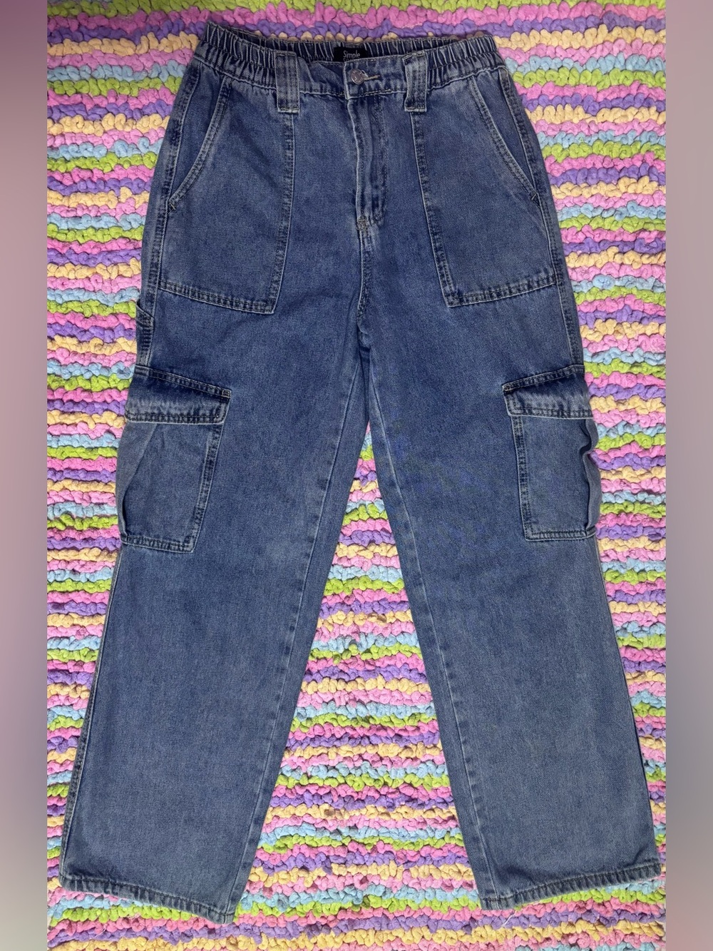 Society Washed Blue Relaxed Cargo Jeans